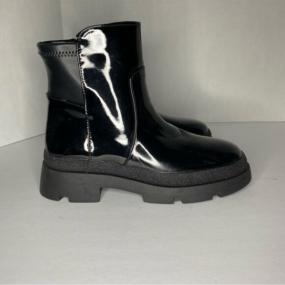 Steve Madden Boots Girls Trap Black Patent Leather Side Zip Glitter Chunky 4 - Picture 7 of 12